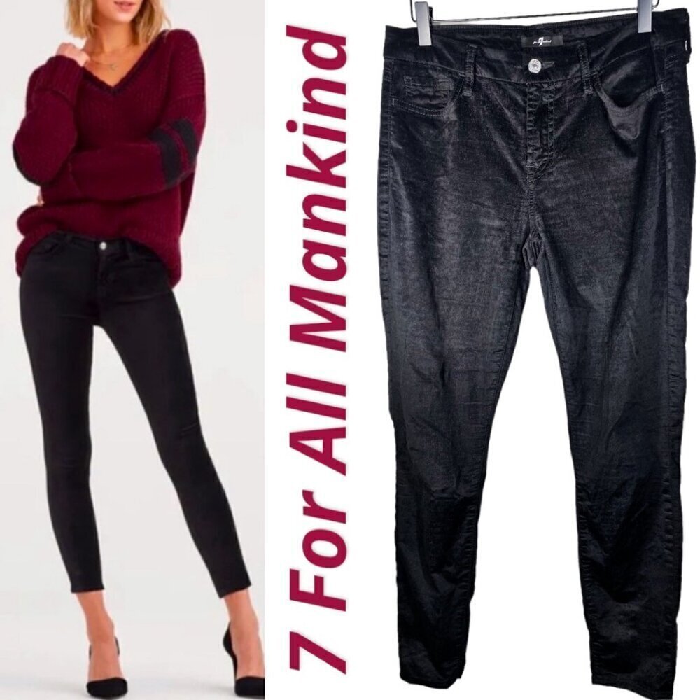 7 FOR ALL MANKIND The Ankle Skinny Black Velvet Dress Jeans Pants, Size 30